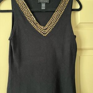 Cable & Gauge Black Tank Top with Gold Detailing
